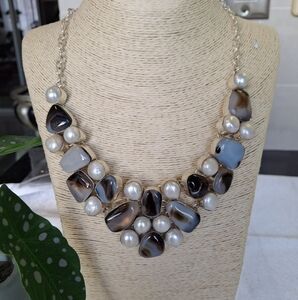 .925 SS Arisanal Handcrafted  Necklace Pearls Gemstones, INDIA adjustable Length